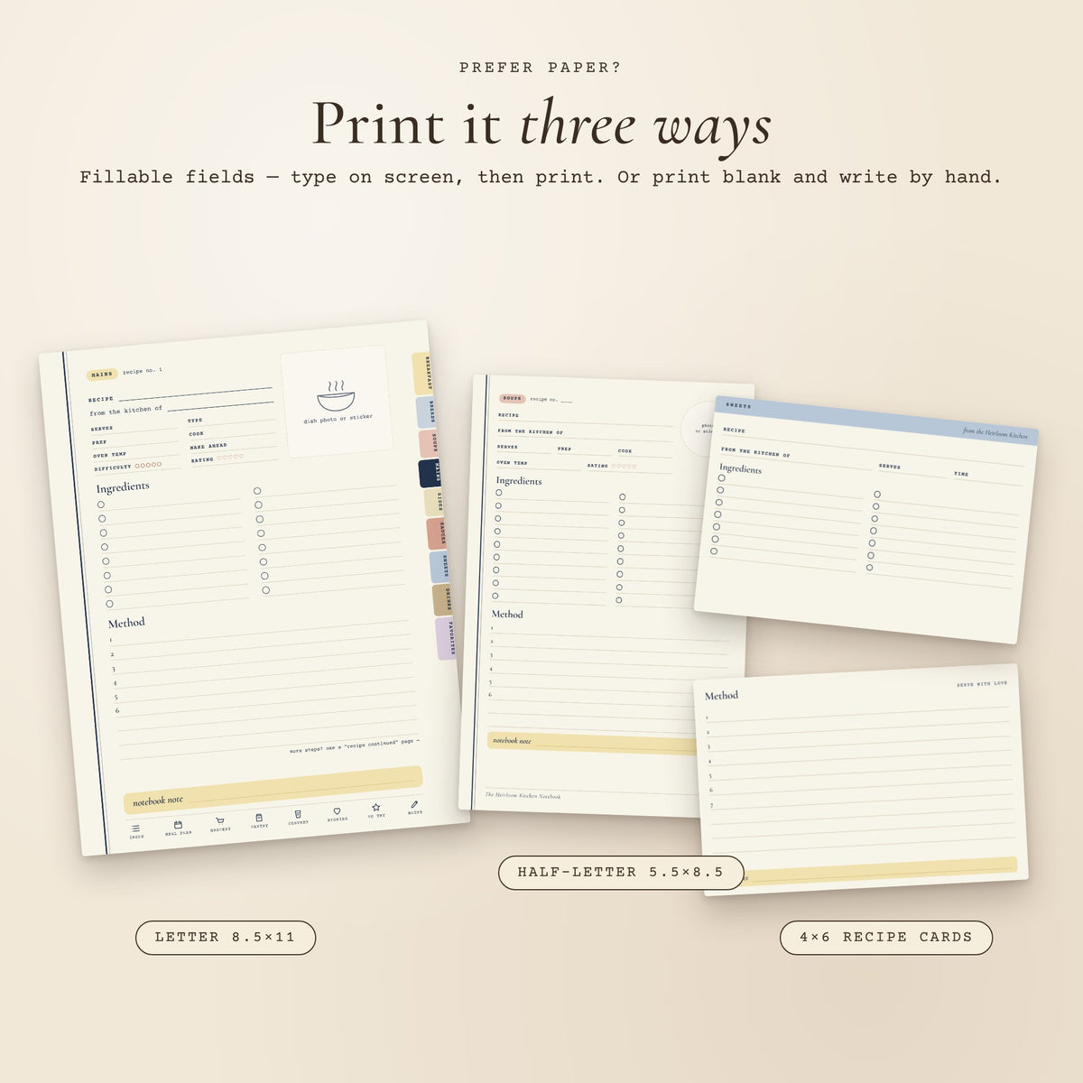 The Heirloom Kitchen Notebook — Digital & Printable Family Recipe Book