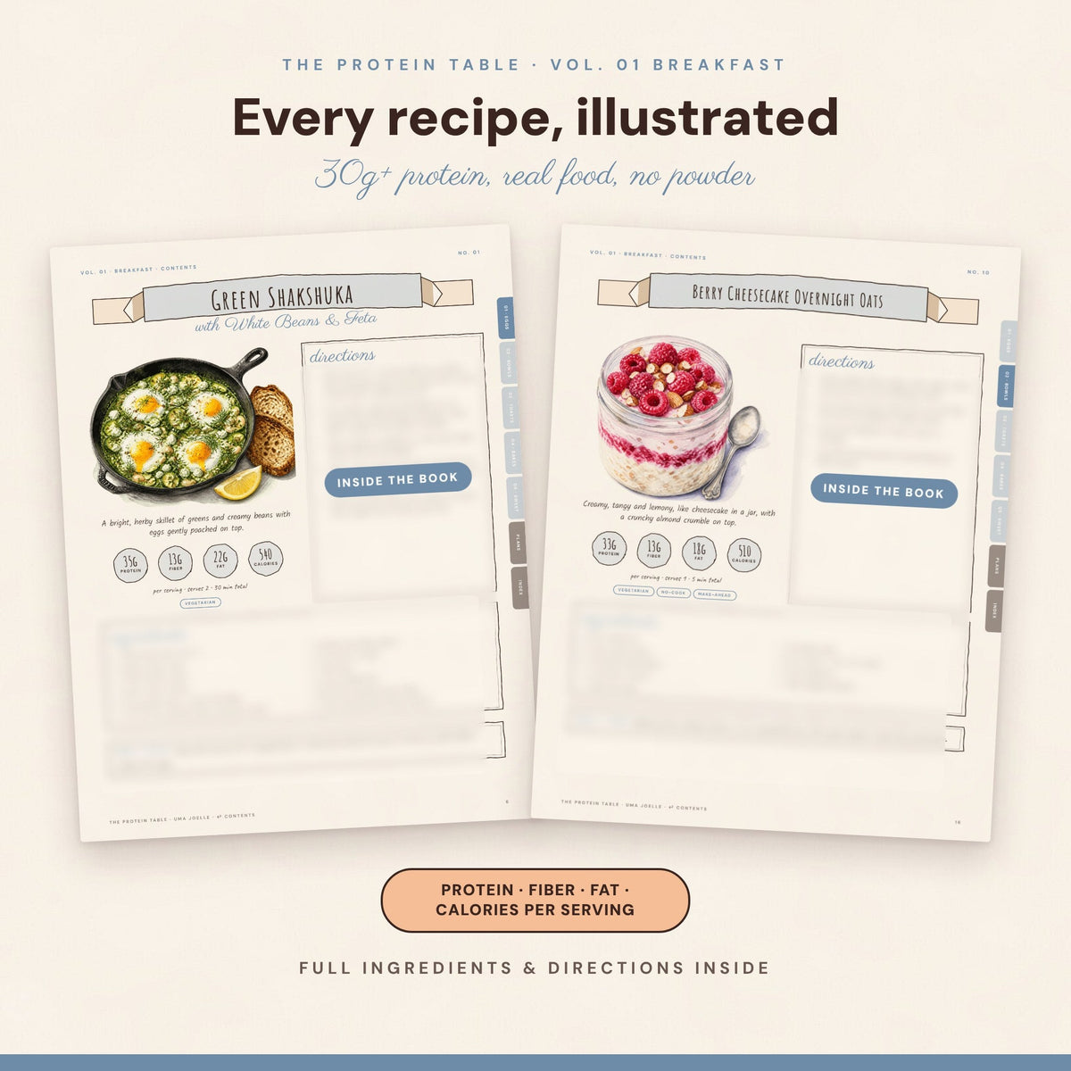 Sample breakfast recipe pages from Vol. 01