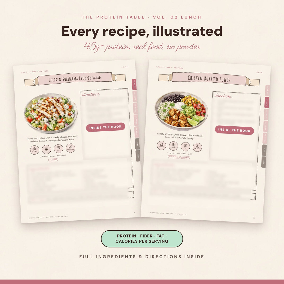 Sample lunch recipe pages from Vol. 02